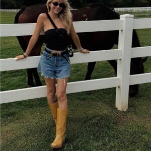 EUC Knee High Yellow Boots with Chunky Heel